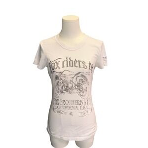 Fox Riders Co Vintage Y2K Motorcycle Graphic T-Shirt White Fox Brothers Co Small
